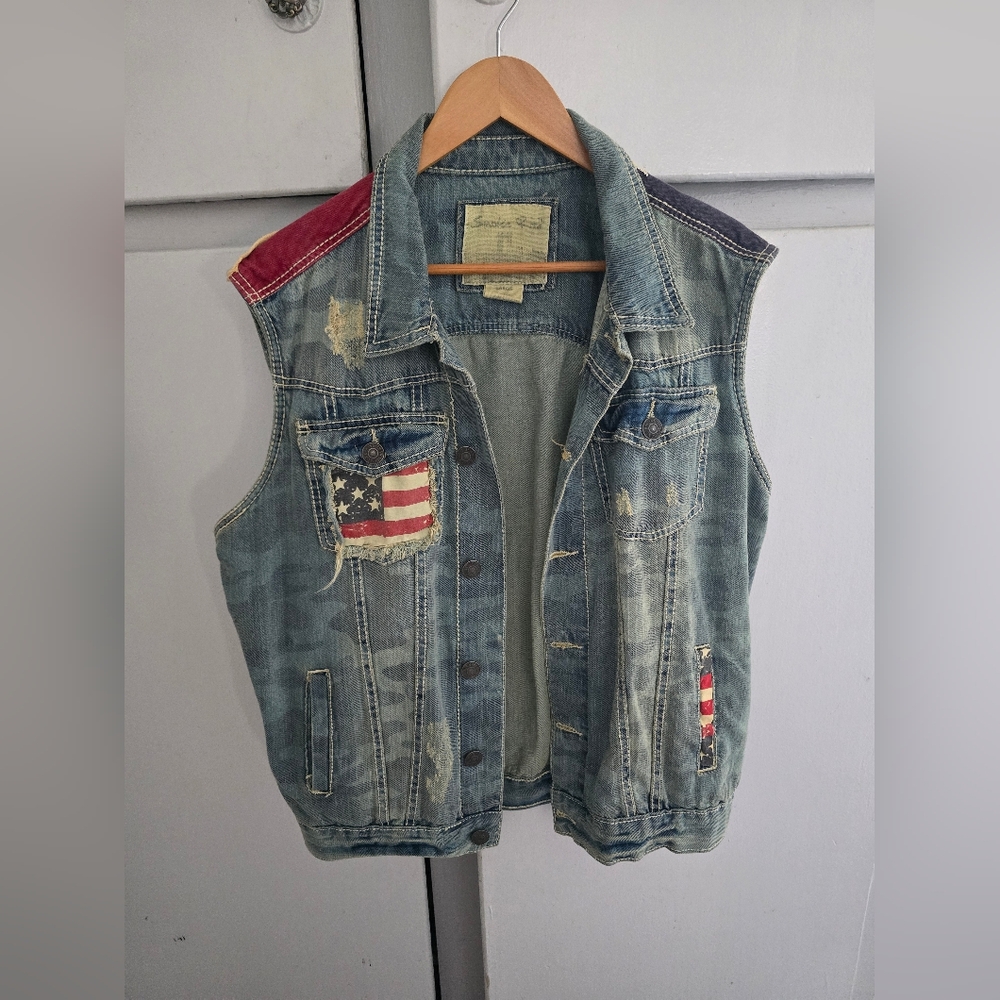 Denim Vest with American Flag Patch